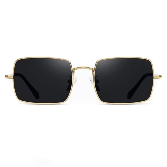 Rectangle Retro Gold Metal Frame Polygon Women Men Square Black Tint Sunglasses - Picture 2 of 8
